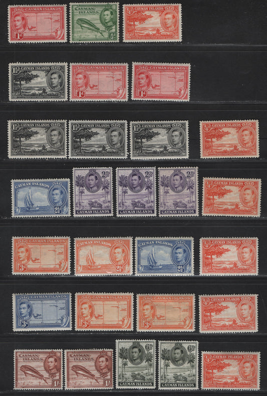 Lot 82 (C) Cayman Islands SG#115-a, 116, 117-121a, 122a, 123a 1/4d - 1/- Red Orange - Red Brown King George VI, 1938-1948 KGVI Pictorial Issue, 28 F/VFOG Singles, 1938, Wartime & Postwar Printings, Slightly Different Shades & Gum