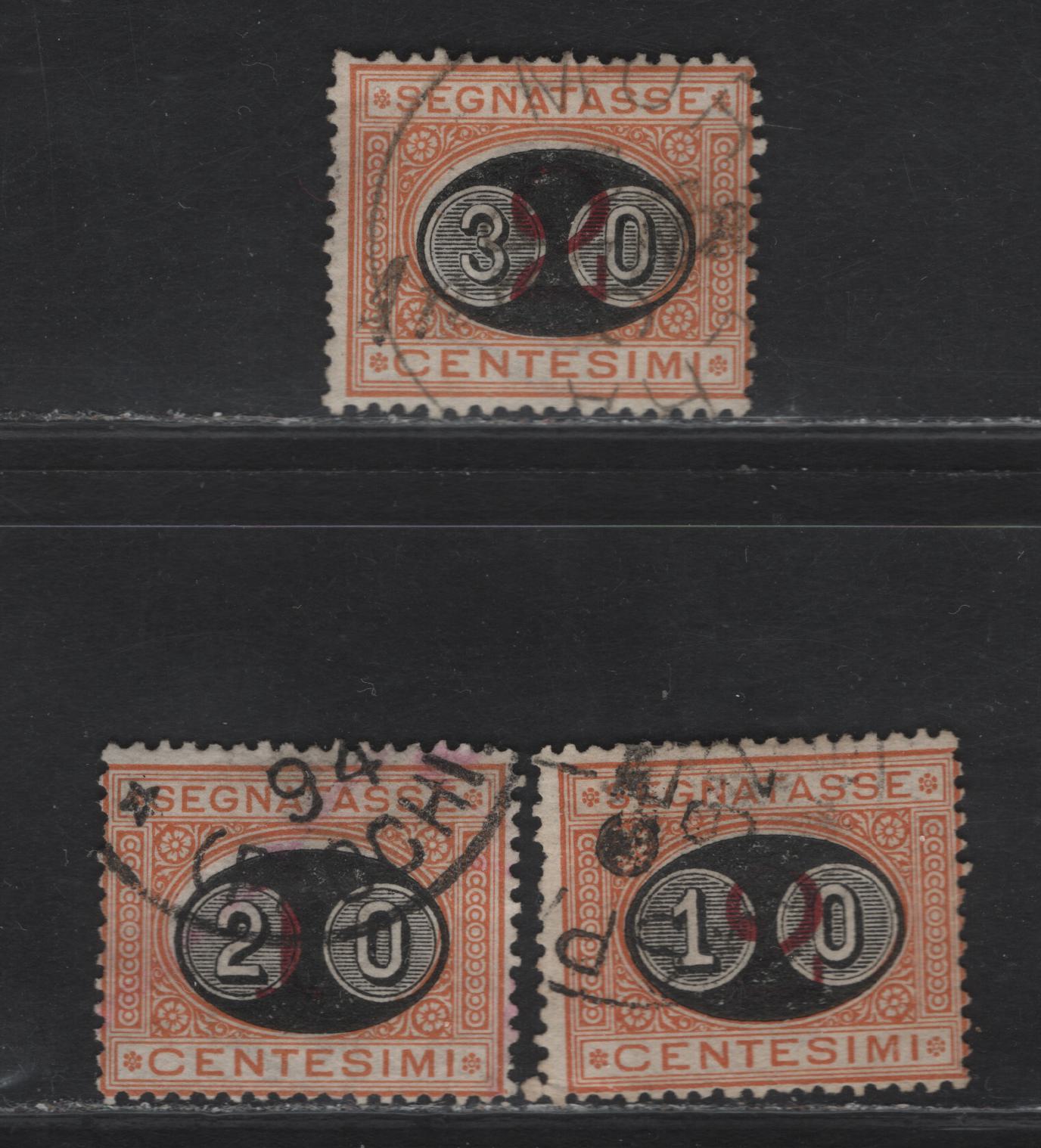 Lot 113 Italy SC#J25-J27 10c on 2c - 30c on 2c Dull Orange & Magenta Numeral, 1890-1891 Surcharged Postage Dues, 3 Very Good Used Singles, 30c on 2c Has A Small Internal Crease At The Top