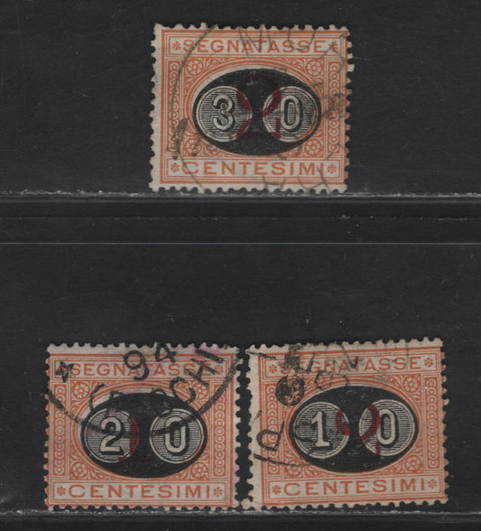Lot 113 Italy SC#J25-J27 10c on 2c - 30c on 2c Dull Orange & Magenta Numeral, 1890-1891 Surcharged Postage Dues, 3 Very Good Used Singles, 30c on 2c Has A Small Internal Crease At The Top