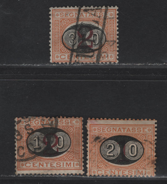 Lot 114 Italy SC#J25-J27 10c on 2c - 30c on 2c Dull Orange & Magenta Numeral, 1890-1891 Surcharged Postage Dues, 3 Very Good/Fine Used Singles