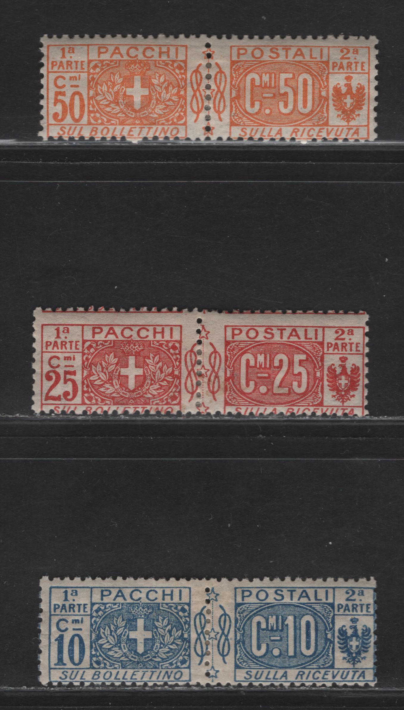 Lot 118 Italy SC#Q8, Q10-Q11 10c - 50c Blue - Orange Coat of Arms & Numeral, 1914-1922 Parcel Post Issue, 2 VG/FOG Horizontal Pairs