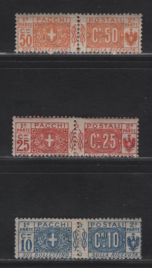 Lot 118 Italy SC#Q8, Q10-Q11 10c - 50c Blue - Orange Coat of Arms & Numeral, 1914-1922 Parcel Post Issue, 2 VG/FOG Horizontal Pairs