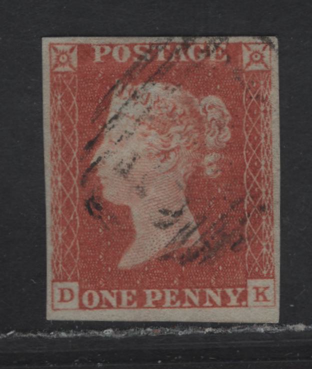 Lot 124 Great Britain SG#12 1d Orange Brown Queen Victoria, 1841 Line Engraved Issue, A Very Fine Used Single, 2 Full Margins, 2 Clear But Close Margins At Lower Corners, Alphabet 1.