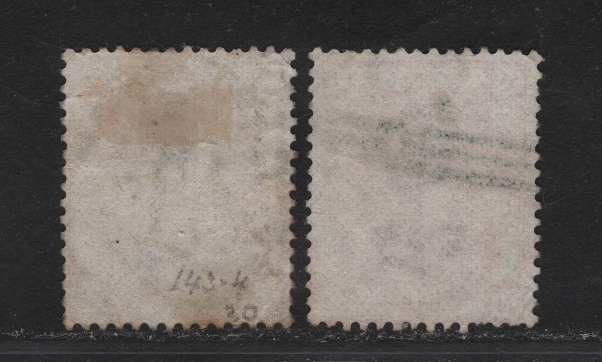 Lot 140 Great Britain SG#143 3d Rose Queen Victoria, 1873-1880 Surface Printed Issue, 2 Very Good Used Singles, Spray of Rose Wmk, Plates 19-20