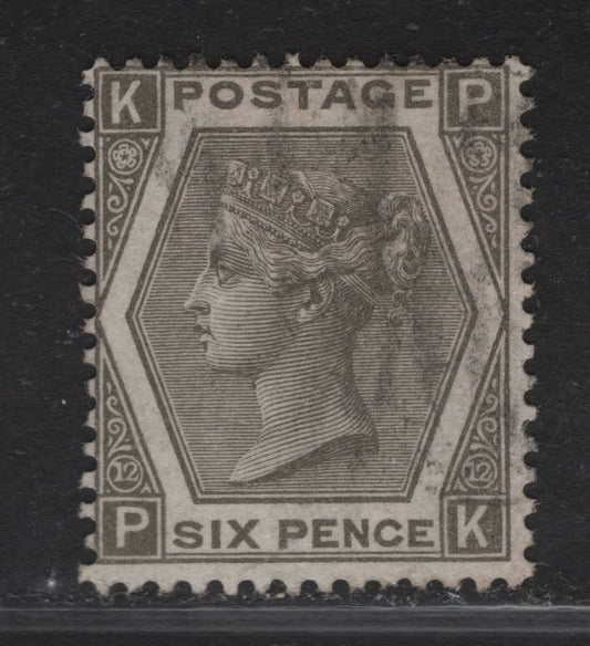 Lot 141 (C) Great Britain SG#125 6d Gray Queen Victoria, 1872-1873 Surface Printed Issue, A Fine Used Single, Plate 12, Spray of Rose Wmk, Large White Corner Letters.