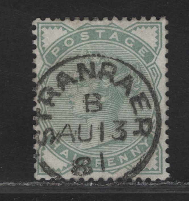 Lot 149 Great Britain SG#165 1/2d Pale Green Queen Victoria, 1880 Queen Victoria Issue, A Very Fine Used Single, August 13 1881 Stranraer CDS Cancel