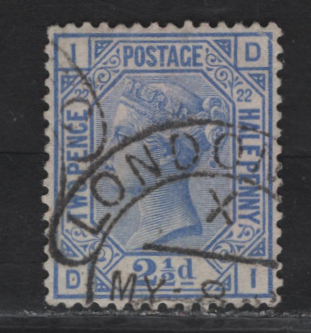 Lot 155 Great Britain SG#157 2.5d Blue Queen Victoria, 1880-1883 Surface Printed Issue, A Very Fine Used Single, Plate 21, Perfectly Centered 7 Crisp Cancellation