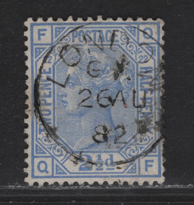 Lot 158 Great Britain SG#157 2.5d Blue Queen Victoria, 1880-1883 Surface Printed Issue, A Very Fine Used Single, Plate 22, August 26 1882 London CDS Cancel