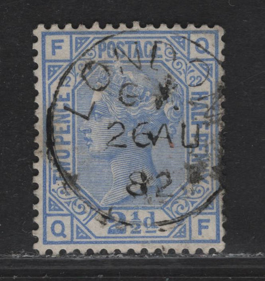 Lot 158 Great Britain SG#157 2.5d Blue Queen Victoria, 1880-1883 Surface Printed Issue, A Very Fine Used Single, Plate 22, August 26 1882 London CDS Cancel