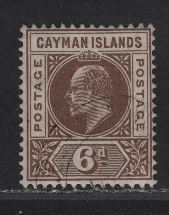 Lot 178 Cayman Islands SG#11 6d Brown King Edward VII, 1905 King Edward VII Issue, A Very Fine Used Single, Multiple Crown CA Wmk