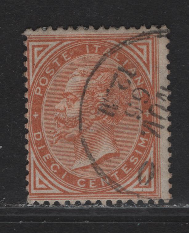 Lot 185 Italy SC#27a 10c Orange Brown King Victor Emmanuel II, 1863-1877 Victor Emmanuel II Keyplates Issue, A Fine Used Single, De La Rue Printing, November 1865 Dated Cancel
