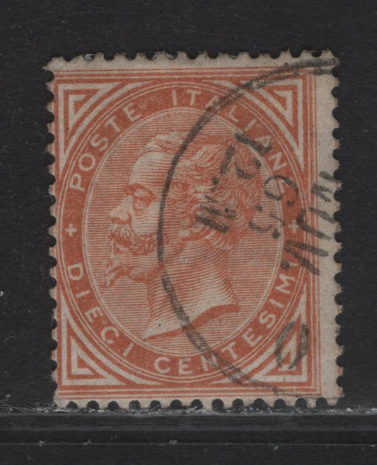 Lot 185 Italy SC#27a 10c Orange Brown King Victor Emmanuel II, 1863-1877 Victor Emmanuel II Keyplates Issue, A Fine Used Single, De La Rue Printing, November 1865 Dated Cancel