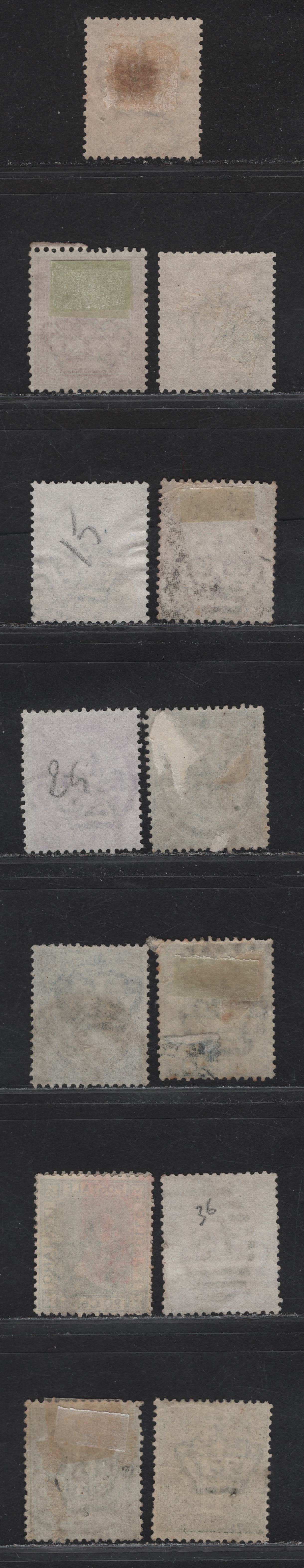 Lot 187 Italy SC#24-25, 27, 31-32, 34,b, 35-a, 36 1c - 20c Gray Green - Orange, 1863-1877 Victor Emmanuel II Keyplates Issue, 13 Fine Used Singles, With Different Shades, Surcharges Are types 1 & 3, 20c Is Sky Blue & Blue Shades.