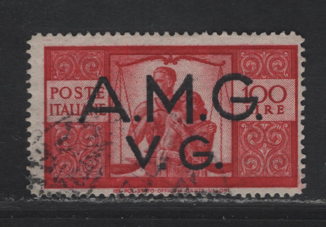 Lot 29 Italy SC#1LN13 100l Carmien Lake United Family & Scales, 1946 AMG VG Overprinted Issue, A Fine Used Single, Cancel Indistinct, So Counted As Mint