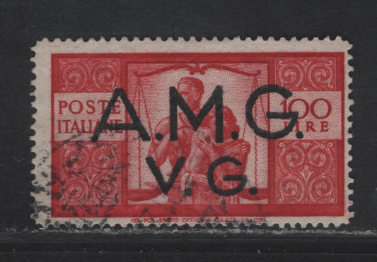 Lot 29 Italy SC#1LN13 100l Carmien Lake United Family & Scales, 1946 AMG VG Overprinted Issue, A Fine Used Single, Cancel Indistinct, So Counted As Mint