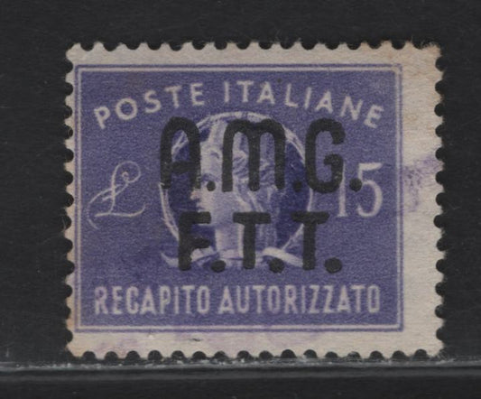 Lot 33 Italy - Trieste SC#EY3 15l - 20l Violet Italia, 1949 Authorized Delivery Issue, A Fine Used Single