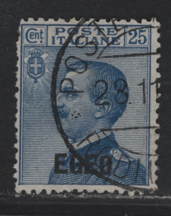 Lot 33A Italy - Aegean SC#1 25c Blue Victor Emmanuel III, 1912 Victor Emmanuel III Issue, A Fine Used Single, EGEO Overprinted