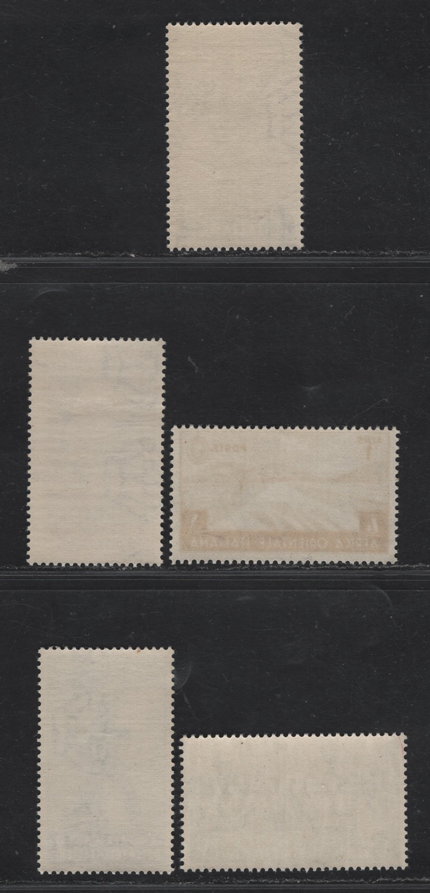 Lot 36 Italian East Africa SC#4, 5, 8, 10, 12 10c - 1l Olive Brown - Olive Green Fascist Legionary - Desert Road, 1938 Pictorial Issue, 5 F/VFNH Singles