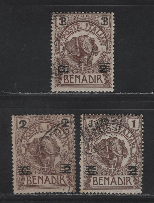 Lot 37 Somalia SC#40-42 1b - 3b on 2c on 1b Brown - Brown Elephant, 1923 Surcharges On Elephant Definitives, 3 Very Good/Fine Used Singles, #40 Appears to be CTO, #42 Cannot Tell If Cancel is Genuine, #41 Looks Genuine.