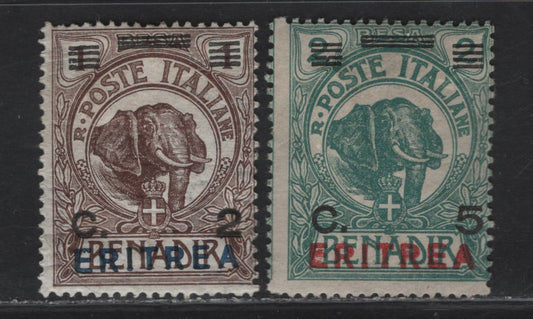 Lot 38 Somalia SC#81-82 2c on 1b - 5c on 2b Brown - Blue Green Elephant, 1924 Overprinted Elephant Definitives, 2 VG/FOG Singles