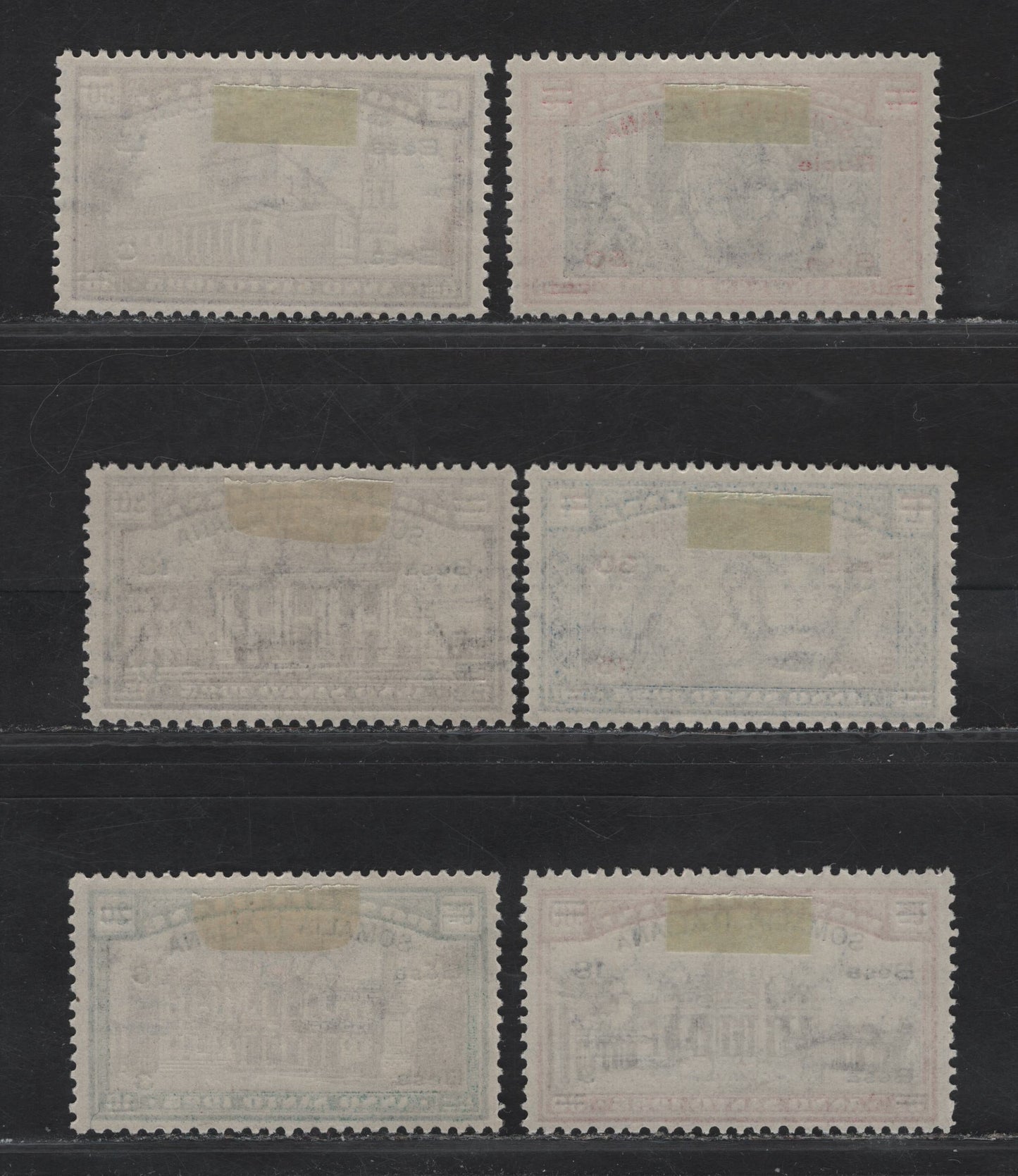 Lot 41 Somalia SC#B5-B10 6c+3b on 20c+10c - 1r+30b on 5l+2.50l Green & Brown - Vermillion & Purple St Maria Maggiore - Pope Opening Holy Door, 1925 Holy Year Semi Postal Issue, 6 F/VFOG Singles