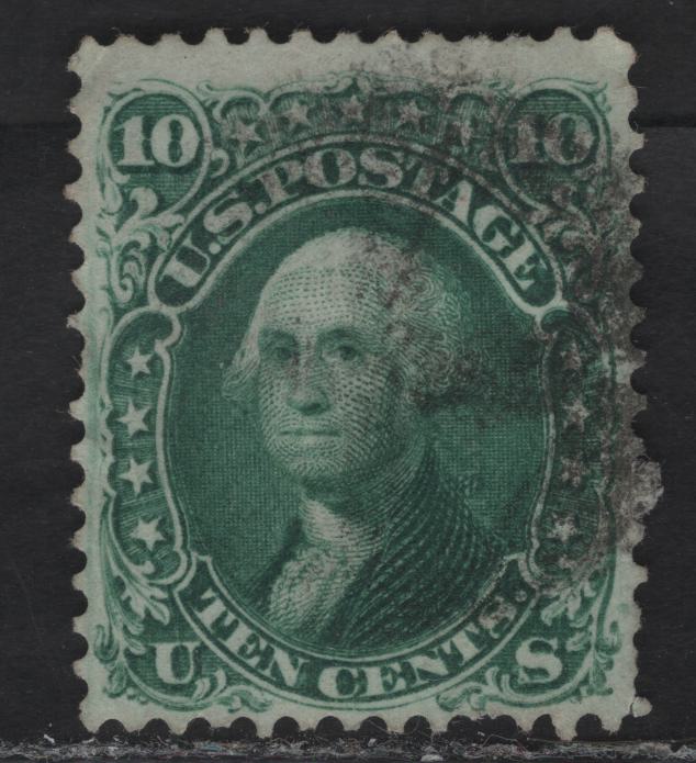 Lot 49 United States SC#68 10c Green Washington, 1861-1866 Civil War Issue, A Good Used Single, Diagonal Crease