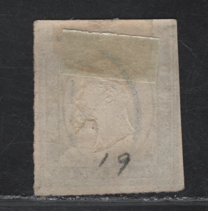 Lot 5 Sardinia SC#12a 20c Blue Victor Emmanuel II, 1855-1863 Embossed Victor Emmanuel II Issue, A Fine Used Imperf Single, 3 Clear Margins To Just Touching At UL
