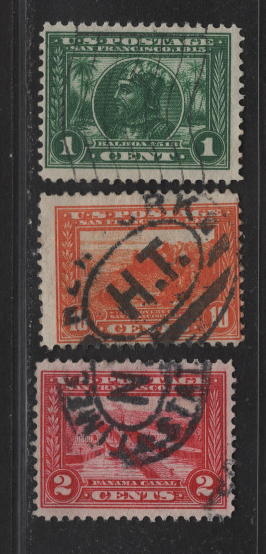 Lot 54 United States SC#397, 398, 400A 1c - 10c Green - Orange Vasco Nunez de Balboa - Discovery of San Francisco Bay, 1913 Panima Pacific Issue, 3 Very Good/Fine Used Singles