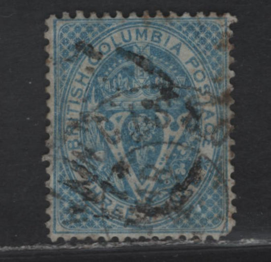 Lot 56 (C) British Colombia #7a 3d Pale Blue Seal of B.C, 1865 Seal of British Columbia Issue, A Very Good Used Single