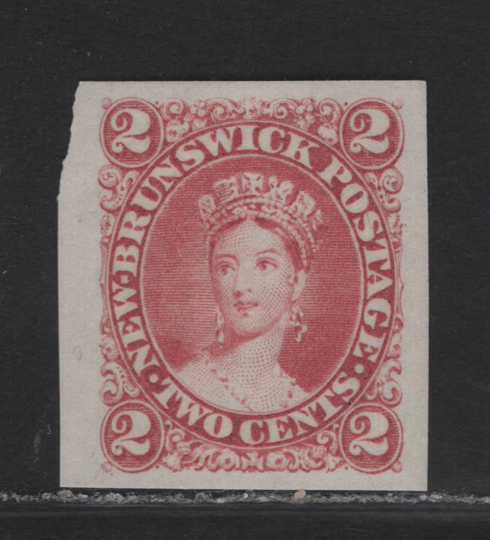 Lot 60 (C) New Brunswick #7tc 2c Rose Queen Victoria, 1860 Cents Issue, A VFOG Single, Trade Sample Proof, India Paper
