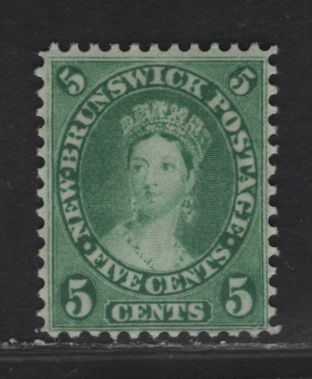 Lot 62 (C) New Brunswick #8 5c Yellow Green Queen Victoria, 1860 Cents Issue, A Very Fine Unused Single, Perf 12x11.75, Paper Cents-N