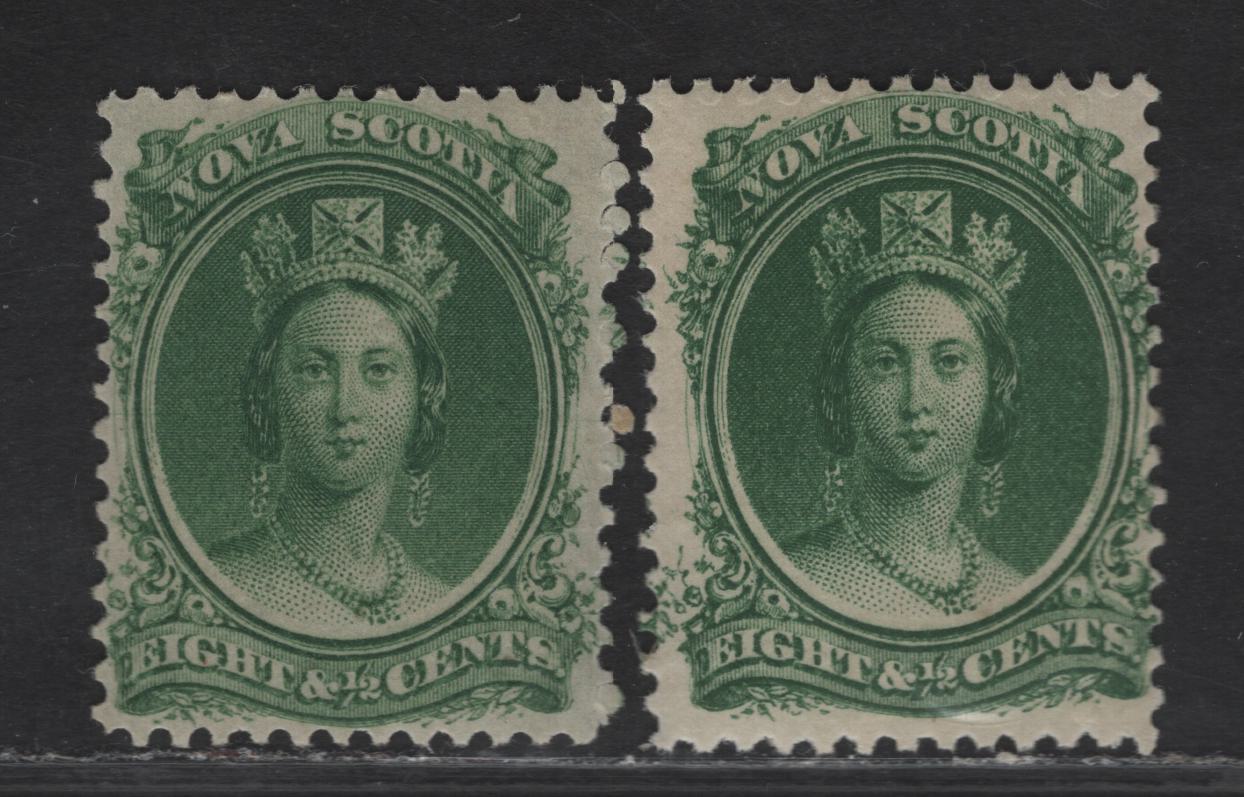Lot 74 (C) Nova Scotia #11, 11a 8.5c Green & Deep Green Queen Victoria, 1860-1863 Cents Issue, 2 FNH Singles, Cents-F (Grayish Paper) & Cents-Q (Deep Green on Thick White Paper), Perf 11.75