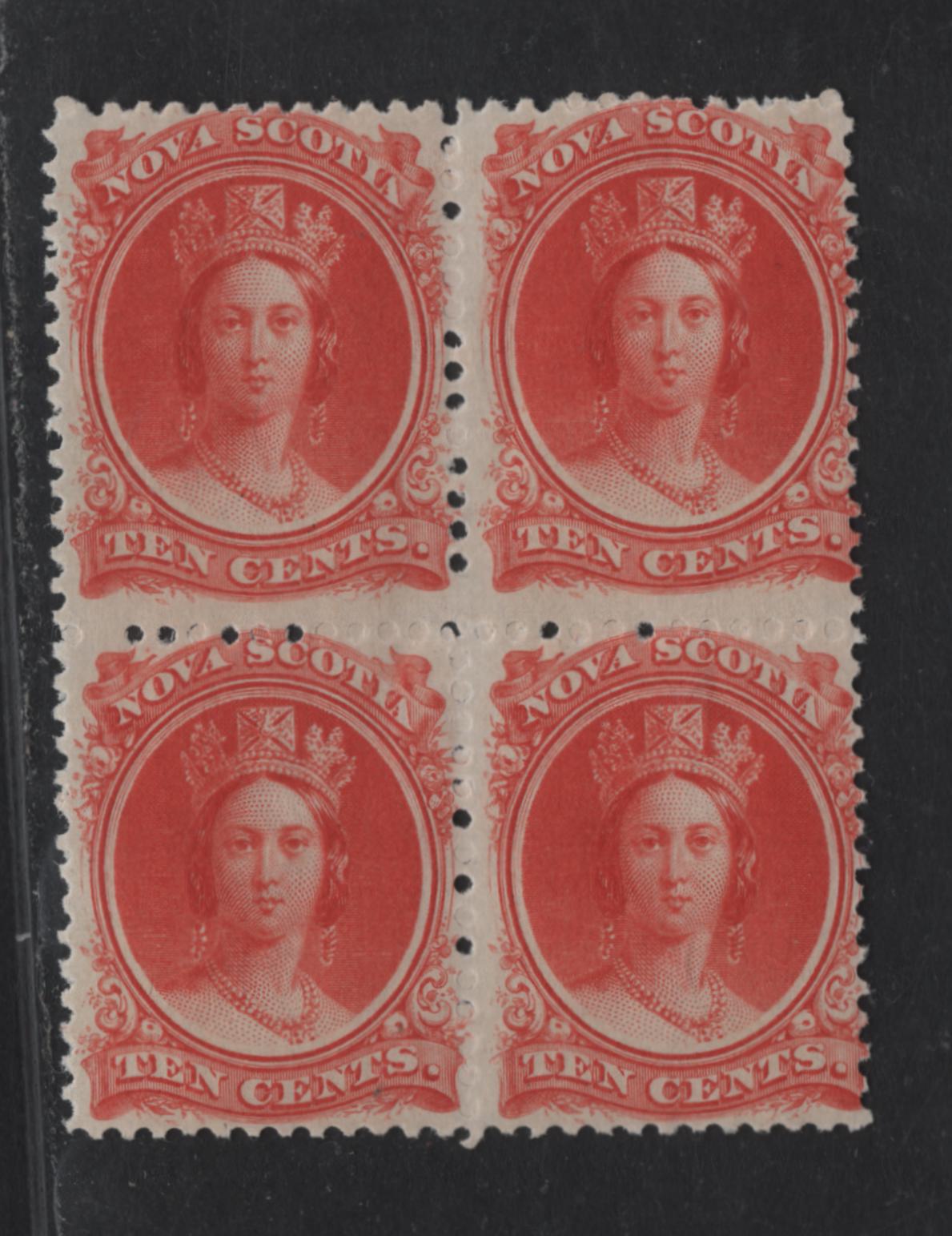 Lot 75 (C) Nova Scotia #12 10c Vermillion Queen Victoria, 1860-1863 Cents Issue, A FNH Block Of 4, Perf 11.75, Cents-L Paper