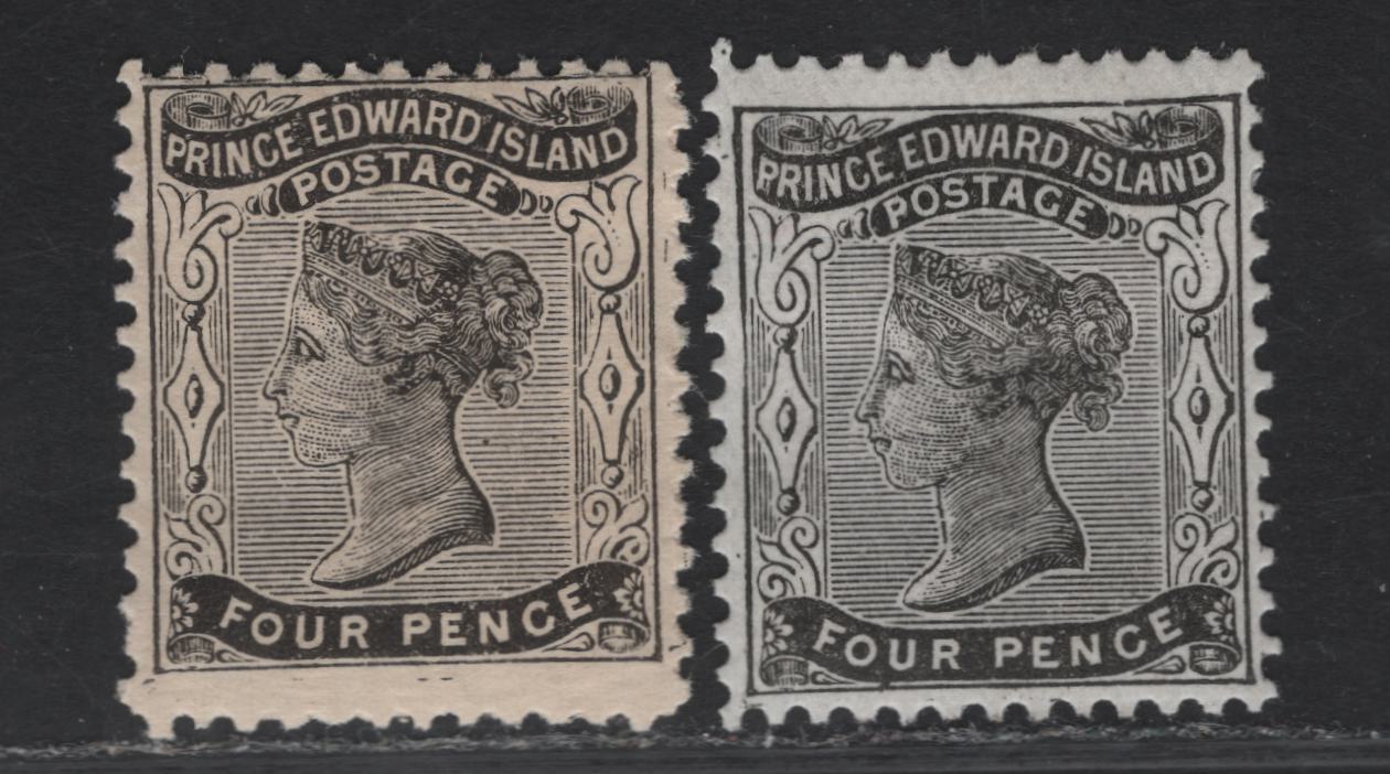 Lot 82 (C) PEI #9, 9a 4d Black Queen Victoria, 1868-1870 3rd Pence Issue, 2 FNH/VFOG Singles, White & Yellowish Papers, Perfs 11.75x12 & 11.75, Yellowish Paper is NH.
