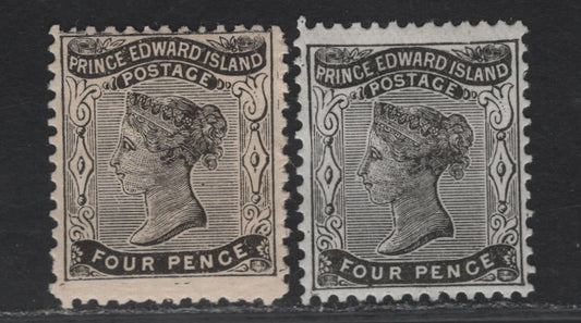 Lot 82 (C) PEI #9, 9a 4d Black Queen Victoria, 1868-1870 3rd Pence Issue, 2 FNH/VFOG Singles, White & Yellowish Papers, Perfs 11.75x12 & 11.75, Yellowish Paper is NH.