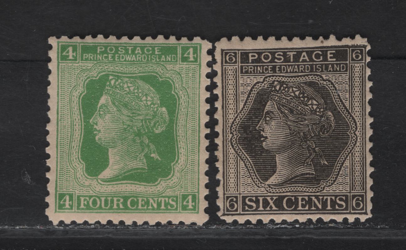 Lot 86 (C) PEI #14-15 4c - 6c Green - Black Queen Victoria, 1872 Cents Issue, 2 VFNH Singles, Perf 12x12.25