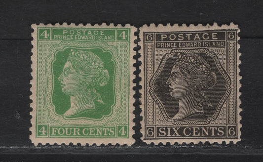 Lot 86 (C) PEI #14-15 4c - 6c Green - Black Queen Victoria, 1872 Cents Issue, 2 VFNH Singles, Perf 12x12.25