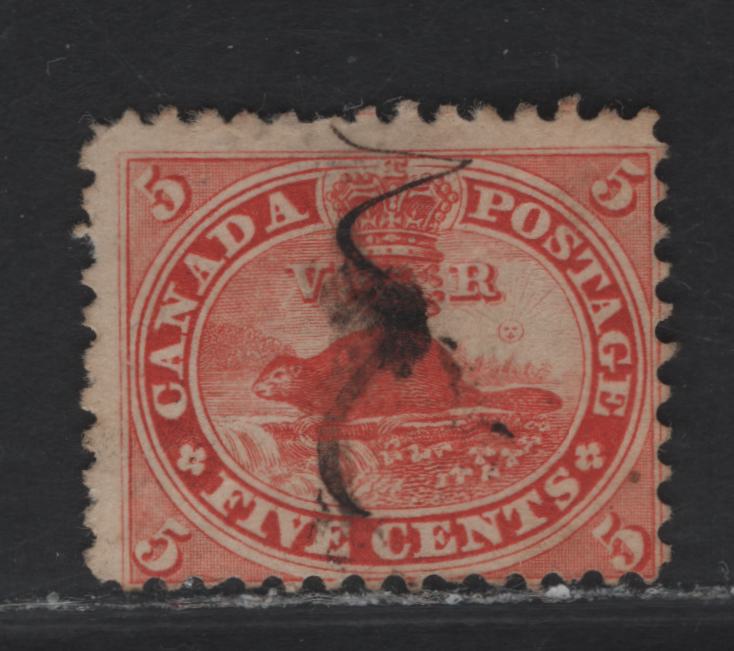 Lot 95 (C) Canada #15 5c Vermillion & Orange Vermillion Beaver, 1859-1864 Cents Issue, A Very Good Used Single, Cents-E Paper, Perf 11.75