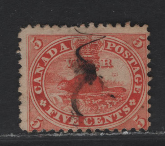 Lot 95 (C) Canada #15 5c Vermillion & Orange Vermillion Beaver, 1859-1864 Cents Issue, A Very Good Used Single, Cents-E Paper, Perf 11.75