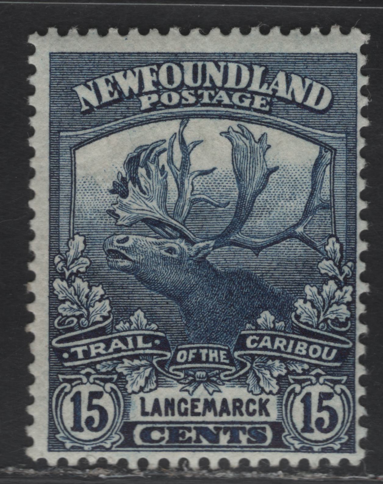 Lot 107 (C) Newfoundland #124 15c Dark Blue Langemarck, 1919 Trail of the Caribou Issue, A FOG Single, Paper WM-F, Line Perf 14.1