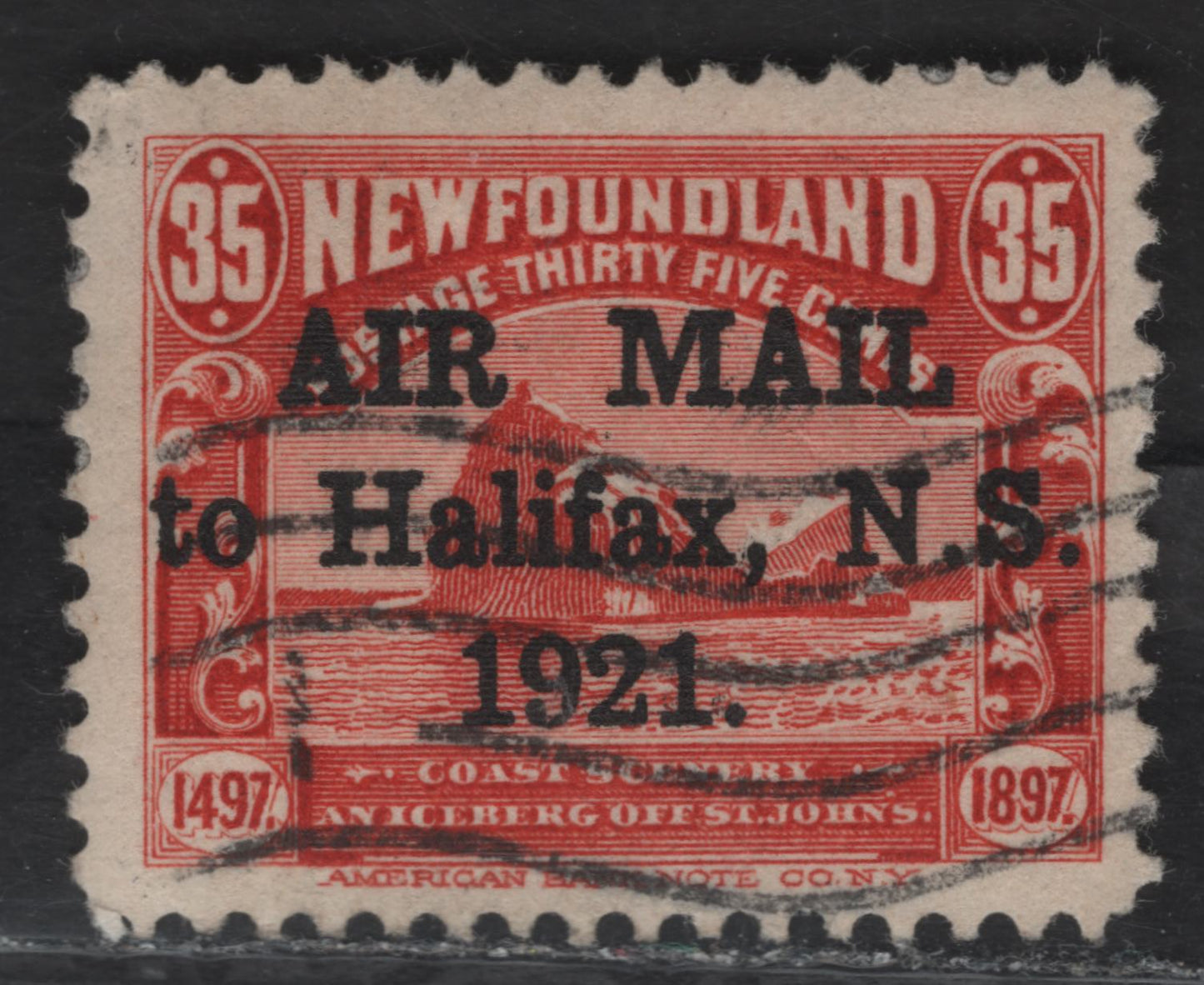 Lot 113 (C) Newfoundland #C3b 35c Red Iceberg, 1921 Halifax Airmail Issue, A Fine Used Single, 2.75mm Between Air & Mail, Period After 1921