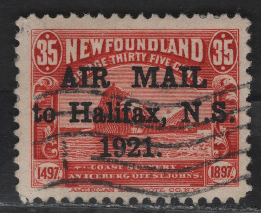 Lot 113 (C) Newfoundland #C3b 35c Red Iceberg, 1921 Halifax Airmail Issue, A Fine Used Single, 2.75mm Between Air & Mail, Period After 1921