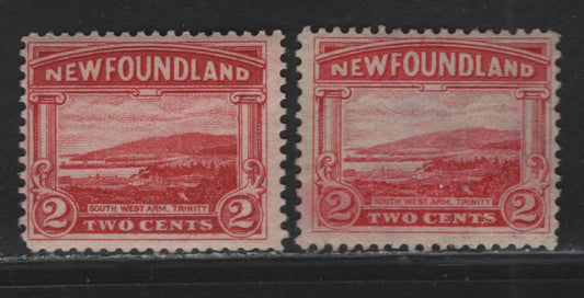 Lot 117 (C) Newfoundland #132 2c on 30c - 3c on 35c Carmine Red South West Arm, 1923-1924 Pictorial Issue, 2 FNH Singles, Paper WM-M & WM-N, Line Perf 14.2 & Comb Perf 14x13.9