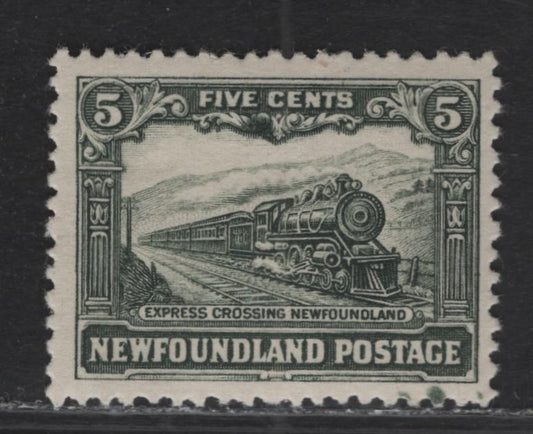 Lot 129 (C) Newfoundland #167 5c Slate Green Express Train, 1929-1931 Re-Engraved Pictorial Issue, A FNH Single, Large Unlsited Burr Across Center Scroll below 'Five Cents', Line Perf 13.75x13.6