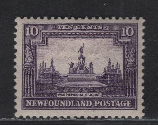 Lot 137 (C) Newfoundland #179 10c Dark Violet War Memorial, 1931 Watermarked Pictorial Issue, A VFOG Single, Comb Perf 13.7x14