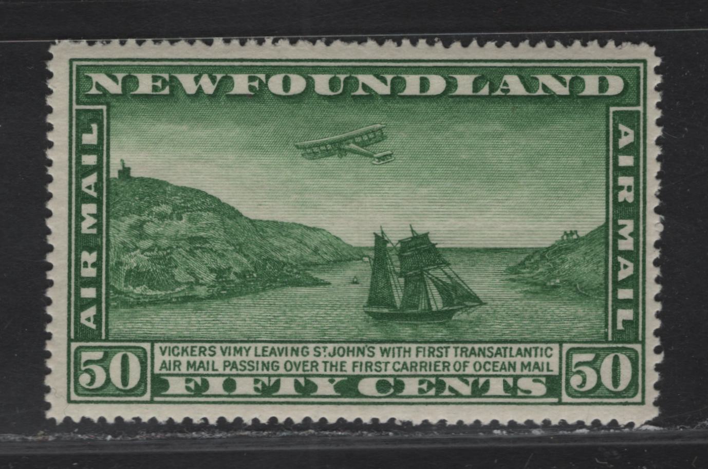 Lot 140 (C) Newfoundland #C7 50c Green Airplane & Packet Ship, 1931 Airmail Issue, A VFOG Single, Line Perf 14.2x14