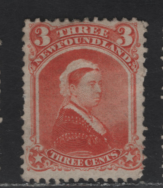 Lot 14 (C) Newfoundland #33 3c Vermillion Queen Victoria, 1868-1894 2nd Cents Issue, A Fine Unused Single, Paper Cents-Y, Perf 12