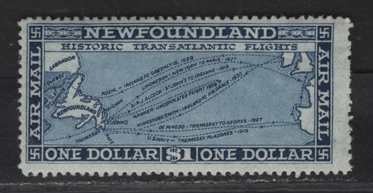 Lot 143 (C) Newfoundland #C11 $1 Blue Historic Transatlantic Flight, 1931 Airmail Issue, A FOG Single, Line Perf 14.2