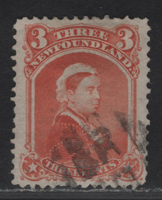 Lot 15 (C) Newfoundland #33 3c Vermillion Queen Victoria, 1868-1894 2nd Cents Issue, A Very Fine Used Single, Paper Cents-X, Perf 12x11.9