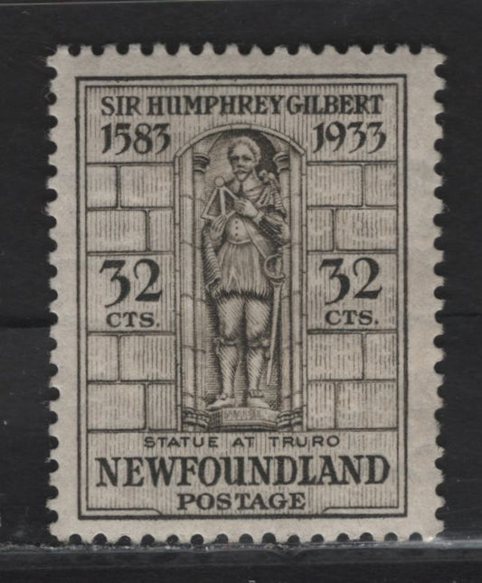 Lot 163 (C) Newfoundland #225var 32c Gray Gilbert Statue, 1933 Sir Humphrey Gilbert Issue, A VFOG Single, Reversed Wmk